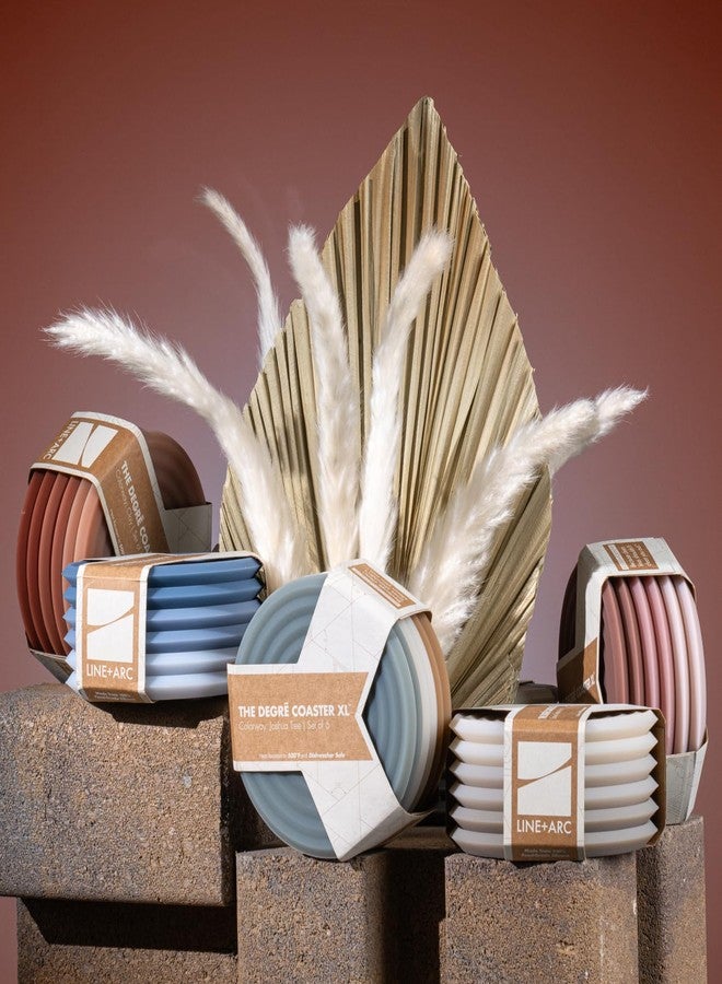 LINE+ARC Extra Thick Silicone Coasters (As Seen in NYTimes WireCutter) Waterproof Anti-Stain Heat-Safe Dishwasher-Safe Degrē Coasters XL (Set of 6 Sandstone) Outdoor Rubber Mid-Century Modern - Image 5